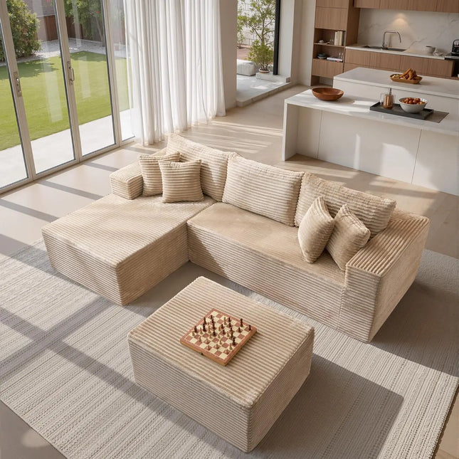 FurnitureZ l  108" L Shaped Modular Sofa Cloud Couch with Left Facing Chaise for Living Room