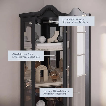 FurnitureZ l  Illuminated 3-Sided Glass Display Cabinet for Living Room, Dining Room
