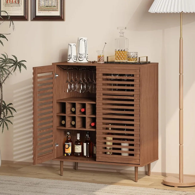 FurnitureZ l  Mid Century Bar Cabinet with Wine Racks for Dining Room