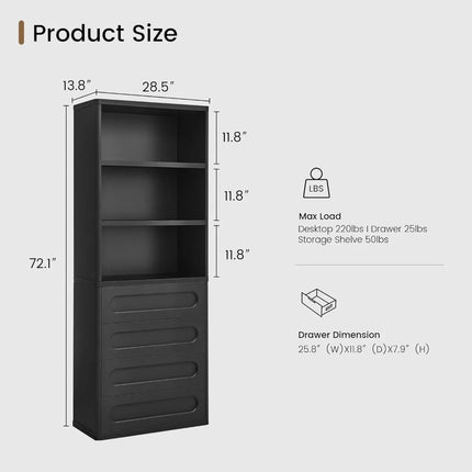 FurnitureZ l 72.1" Tall Bookshelf for Living Room, Bedroom, Home Office