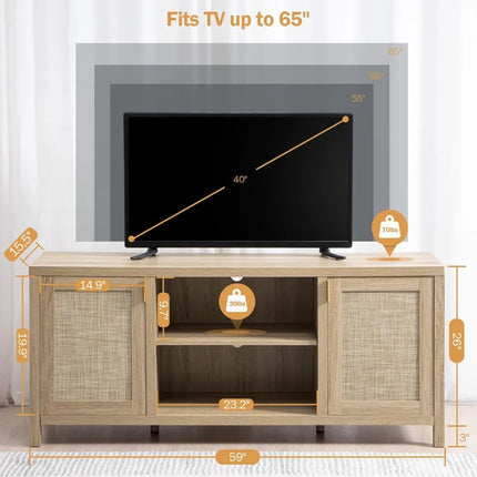FurnitureZ l  59" Rattan TV Stand for Living Room, Bedroom