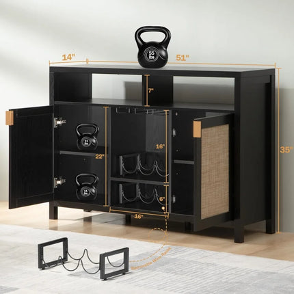 FurnitureZ l 51" Rattan Coffee Bar Cabine for Dining Room