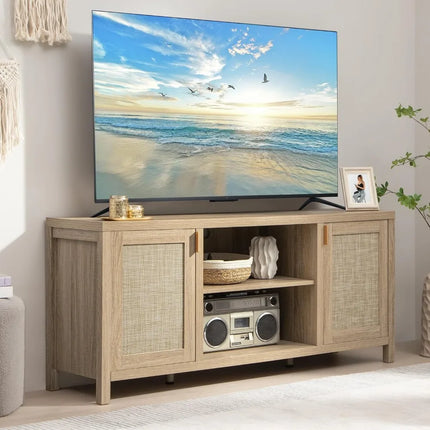 FurnitureZ l  59" Rattan TV Stand for Living Room, Bedroom