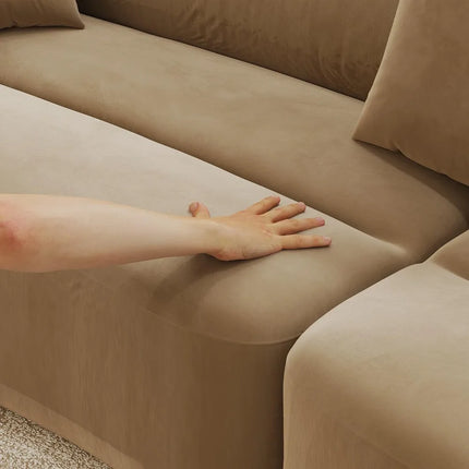 FurnitureZ l  110" W Curved Lazy Sofa with Soft Armrests and 3 Small Pillows for Living Room