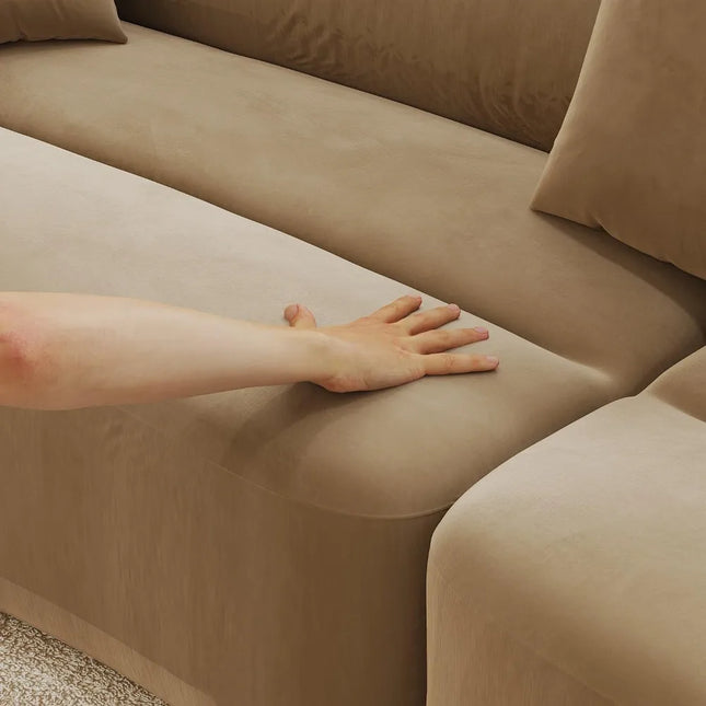 FurnitureZ l  110" W Curved Lazy Sofa with Soft Armrests and 3 Small Pillows for Living Room