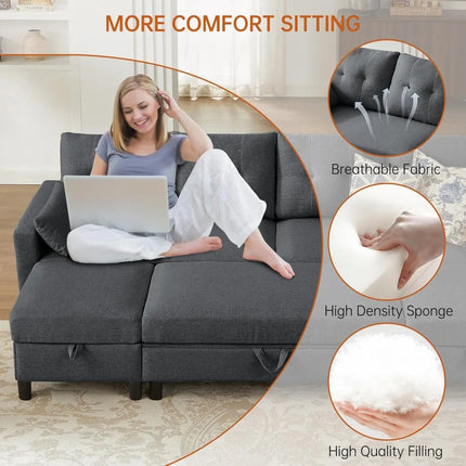 FurnitureZ l  100" Convertible Sectional Sleeper Sofa for Living Room