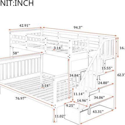 FurnitureZ l  Full Bunk Beds with Stairs for Bedroom, Kids
