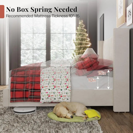 FurnitureZ l  Luxurious Velvet Queen Size Platform Bed Frame for Bedroom