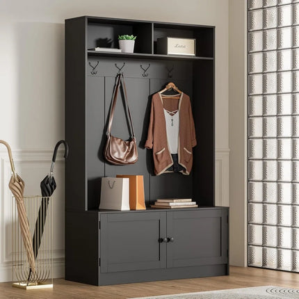 FurnitureZ l  Freestanding Wooden Entryway Bench with Shoe Storage