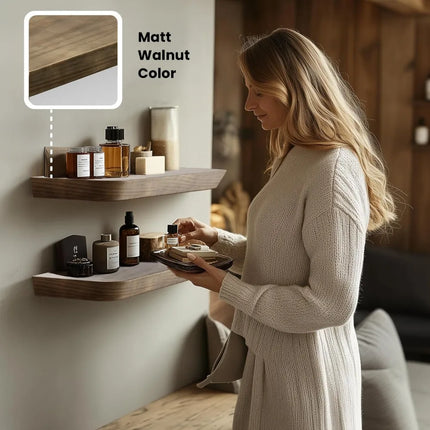 FurnitureZ l  Pair of 24" Premium Wood Wall-Mounted Floating Shelves for Living Room, Home Office, Bathroom