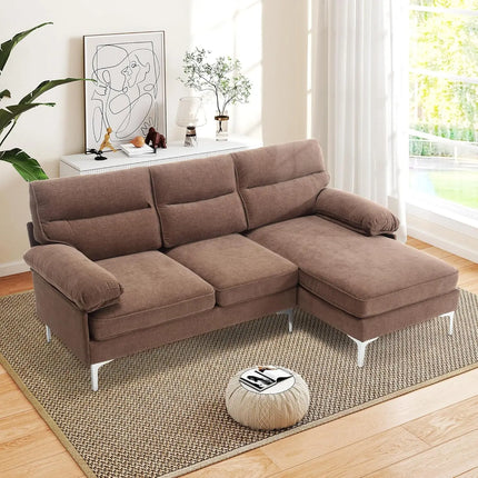 FurnitureZ l  Shape Couch Convertible 3 Seat Modern Chenille Fabric Sofa for Living Room