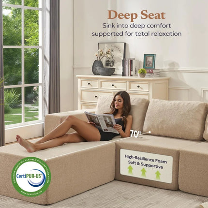 FurnitureZ l  106" L-Shape Modern Teddy Sofa for Living Room