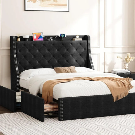 FurnitureZ l  Queen Size Upholstered Bed Frame for Bedroom