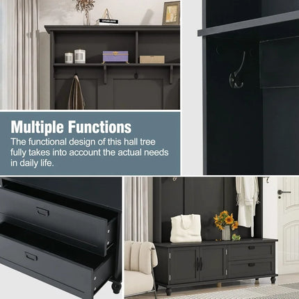 FurnitureZ l  63.39" Modern Hall Tree Storage Cabinet for Entryway