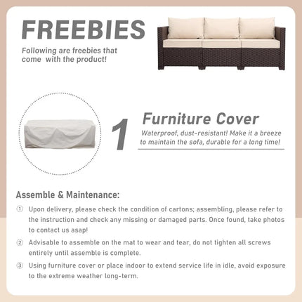 FurnitureZ l  Khaki 3-Seat Wicker Outdoor Sofa