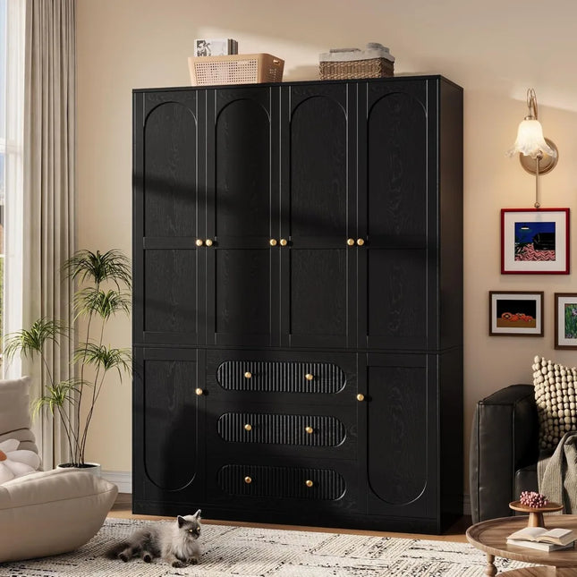 FurnitureZ l  Large 72" Black Wooden Freestanding Armoire for Bedroom