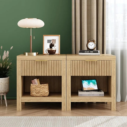FurnitureZ l  Pair of Mid-Century Modern Wooden Farmhouse Bedside Table for Living Room, Bedroom