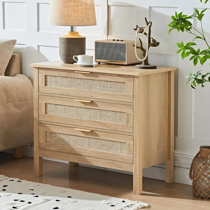 FurnitureZ l  Large Boho Style Rattan Nightstand Table Set for Living Room, Bedroom