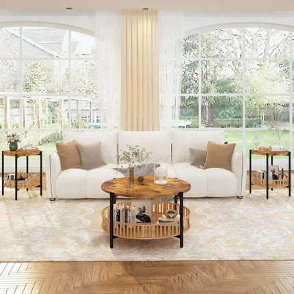 FurnitureZ l  Boho Chic 3-Piece Coffee Table Set for Living Room