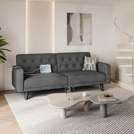 FurnitureZ l  63" Convertible Couch Small Futon Sofa Bed for Living Room