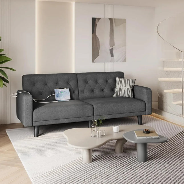 FurnitureZ l  63" Convertible Couch Small Futon Sofa Bed for Living Room