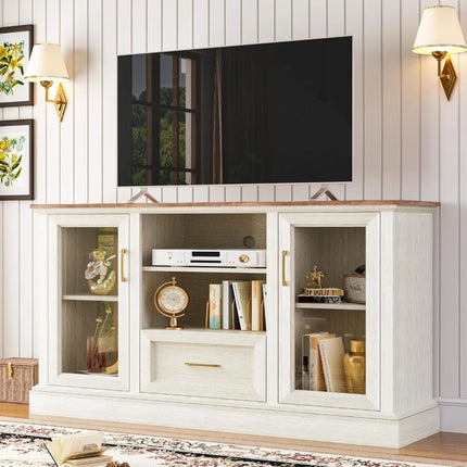 FurnitureZ l  Elegant Tall Wood Media Console TV Stand for Living Room