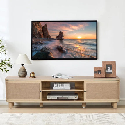 FurnitureZ l  63" Mid Century Modern Curved Farmhouse TV Stand for Living Room, Bedroom