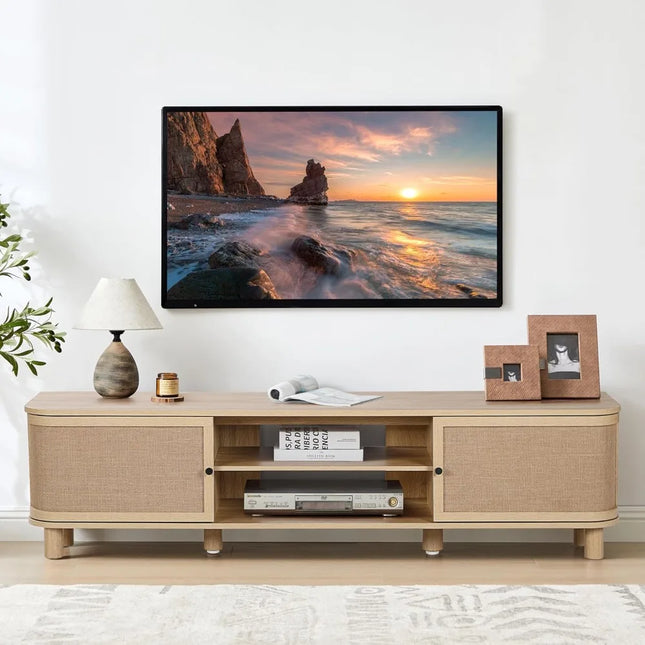 FurnitureZ l  63" Mid Century Modern Curved Farmhouse TV Stand for Living Room, Bedroom