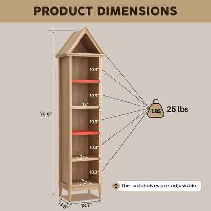 FurnitureZ l  75.9" Tall Farmhouse Bookcase for Living Room, Bedroom, Home Office, Children