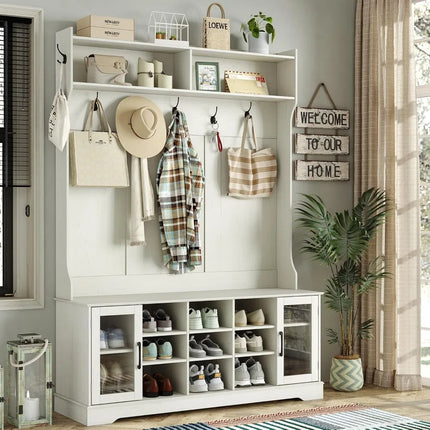 FurnitureZ l  Off-White Hall Tree for Entryway