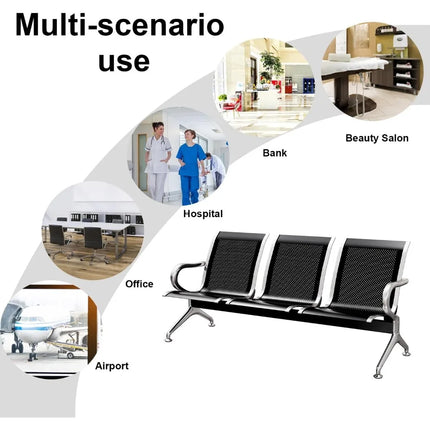 FurnitureZ l  Kinsuite Waiting Room Chair - 3-Seat Airport Reception Lobby Office Bench, Black