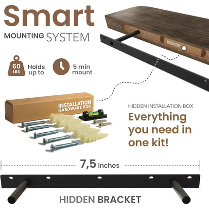 FurnitureZ l  Pair of 24" Premium Wood Wall-Mounted Floating Shelves for Living Room, Home Office, Bathroom