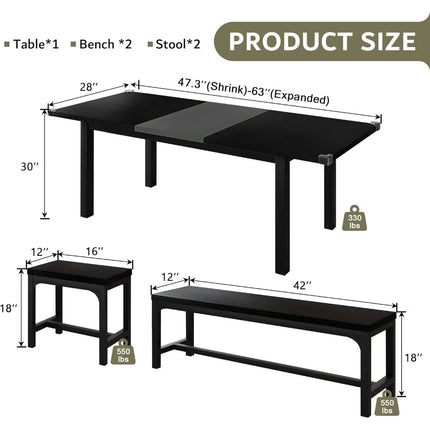 FurnitureZ l 5-Piece Dining Table Set for 4-8 for Dining Room