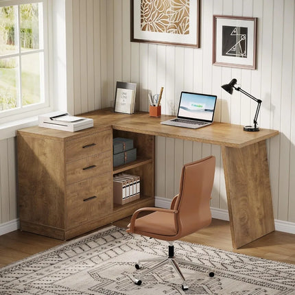 FurnitureZ l  55" L Shaped Computer Desk for Home Office