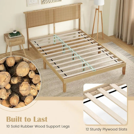 FurnitureZ l  Queen Size Rattan Bed Frame for Bedroom