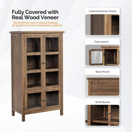 FurnitureZ l  Rustic Glass Door Storage Cabinet for Living Room, Dining Room