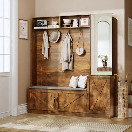 FurnitureZ l  Elegant 79 Hall Tree with Bench, Shoe Storage for Entryway