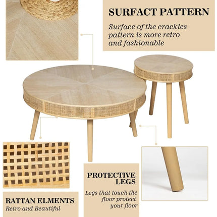 FurnitureZ l  Rustic Rattan Nesting Coffee Table Set for Living Room