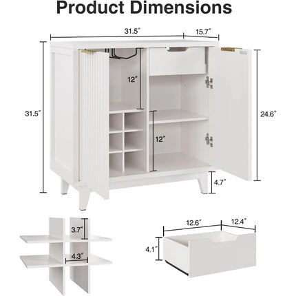 FurnitureZ l  Fluted Coffee Bar Cabinet with Storage for Dining Room