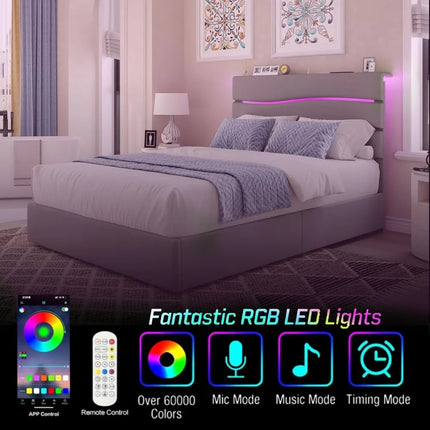 FurnitureZ l  Fabric-Covered Queen Bed Frame for Bedroom, Children