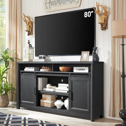FurnitureZ l  Large Black Farmhouse Style TV Stand for Living Room, Bedroom