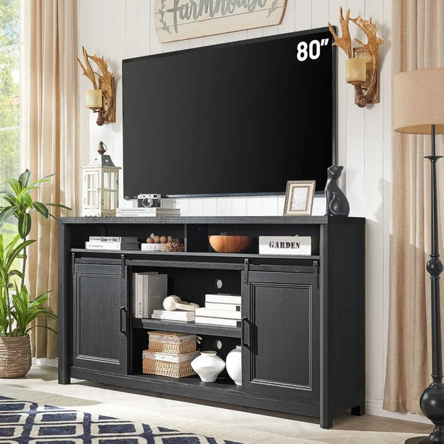 FurnitureZ l  Large Black Farmhouse Style TV Stand for Living Room, Bedroom