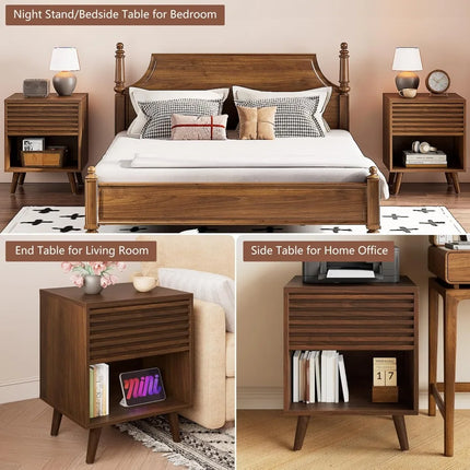 FurnitureZ l  Pair of Mid-Century Modern Nightstands Tables for Living Room, Bedroom