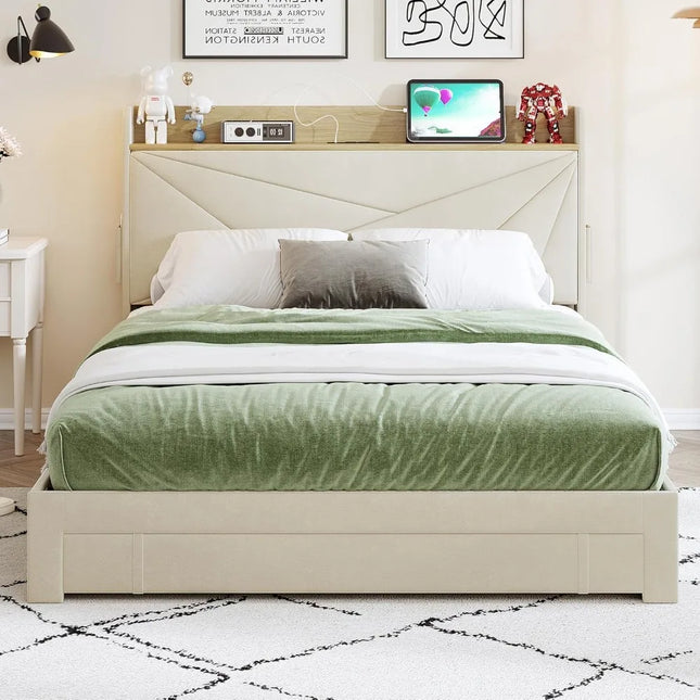 FurnitureZ l  Queen Size Upholstered Platform Bed Frame for Bedroom