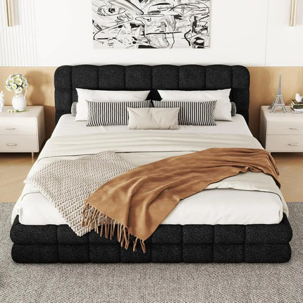 FurnitureZ l  Grounded Bed Upholstered Platform Bed Frame for Bedroom