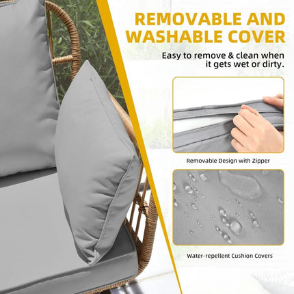 FurnitureZ l  All-Weather Wicker Loveseat with Cushions and Lumbar Pillows for Outdoor