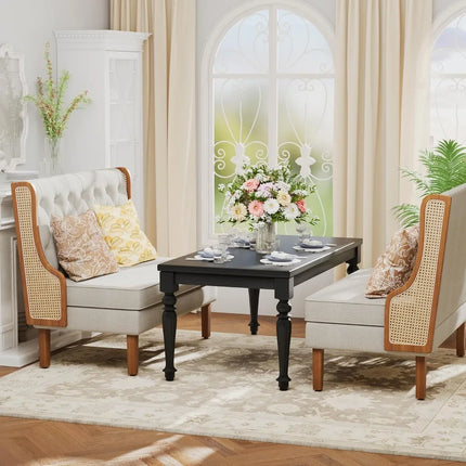 FurnitureZ l  Natural Rattan Arm Loveseat Sofa for Living Room