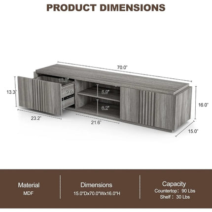 FurnitureZ l  70" BELLEZE TV Stand  for Living Room, Bedroom