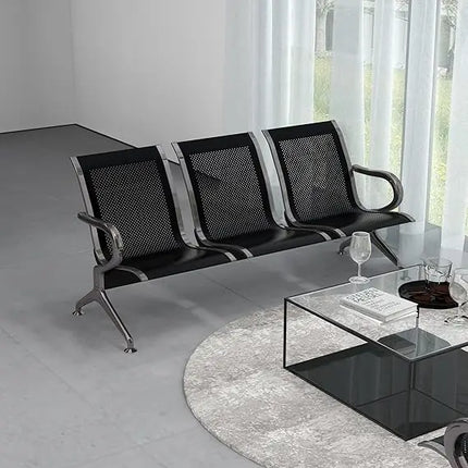 FurnitureZ l  Kinsuite Waiting Room Chair - 3-Seat Airport Reception Lobby Office Bench, Black