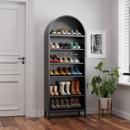 FurnitureZ l  73" Tall Metal Arched Bookcase for Living Room, Bedroom, Home Office